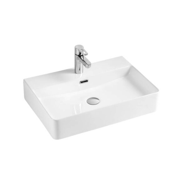 Kartell Essential Countertop Basin With Integrated Overflow - 600mm Wide - 1 TH - Gloss White