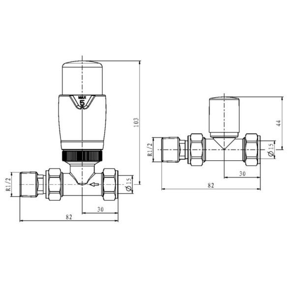 Scudo Designer Thermostatic Straight Radiator Valves Pair - Image 2