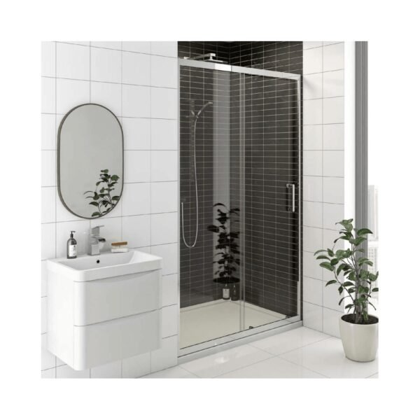 Kartell KV8 Recessed Sliding Shower Door - 8mm Glass - Chrome