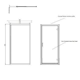 Kartell KV8 Hinged Shower Door With Side Panel - Chrome - Image 2