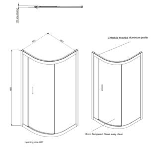 Kartell KV8 1 Door Quadrant Shower Enclosure - 8mm Glass - 900mm x 900mm - Chrome - Image 2