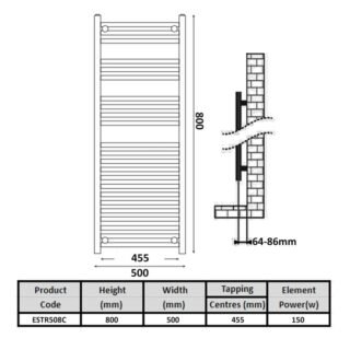Kartell Electric Straight Heated Towel Rail - Chrome - Image 2