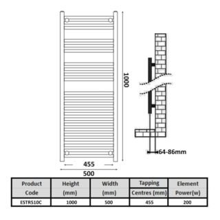 Kartell Electric Straight Heated Towel Rail - Chrome - Image 3