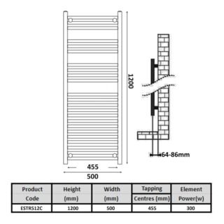 Kartell Electric Straight Heated Towel Rail - Chrome - Image 4