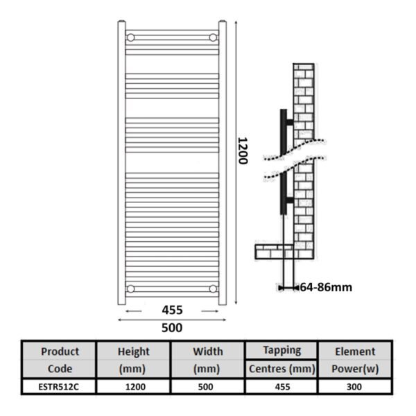 Kartell Electric Straight Heated Towel Rail - Chrome - Image 4