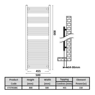 Kartell Thermostatic Straight Vertical Electric Heated Towel Rail - Chrome - Image 2