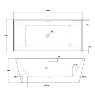 Kartell Kruze Rectangular Freestanding Bath - 1700mm x 800mm - No TH - Gloss White - Image 3