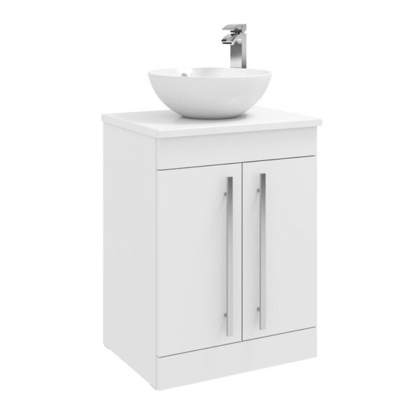 Kartell Purity 2 Door Floorstanding Vanity Unit With Sit On Basin And Worktop - 600mm Wide - No TH