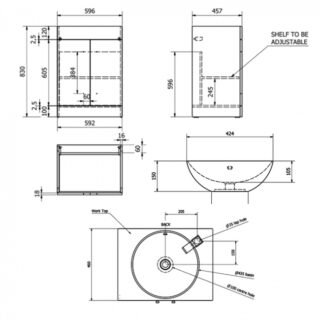 Kartell Purity 2 Door Floorstanding Vanity Unit With Sit On Basin And Worktop - 600mm Wide - No TH - Image 4