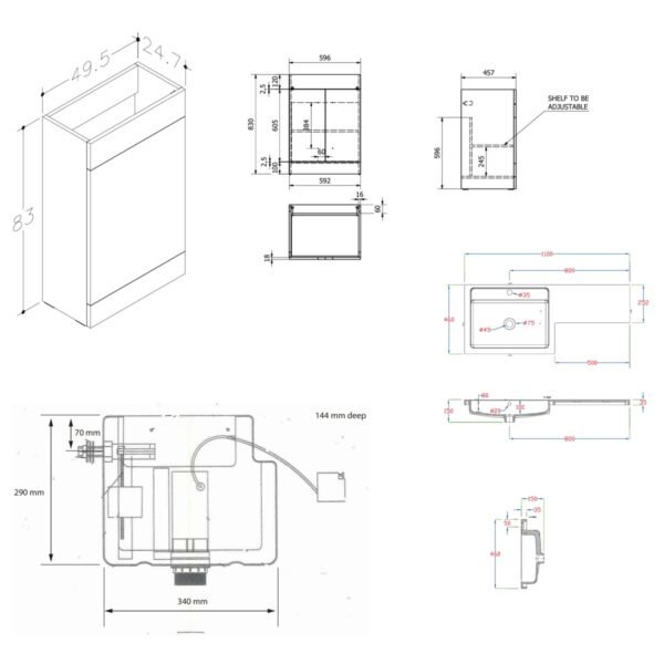 Kartell Matrix 2 Door L Shaped Combination Bathroom Unit With Cistern And Basin - 1100mm Wide - Image 2