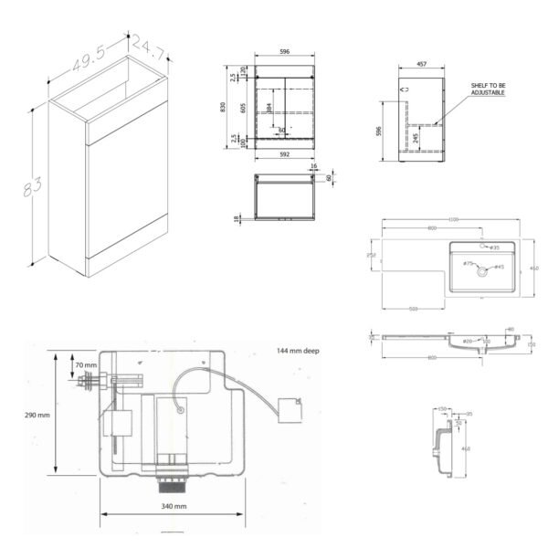 Kartell Matrix 2 Door L Shaped Combination Bathroom Unit With Cistern And Basin - 1100mm Wide - Image 3