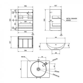 Kartell Purity 2 Drawer Floorstanding Vanity Unit With Sit On Basin And Worktop - 600mm Wide - No TH - Image 3