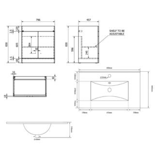 Kartell Purity 2 Door Floor Standing Vanity Unit With Slim Basin - 800mm Wide - 1 TH - Image 3