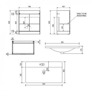 Kartell Purity 2 Door Floor Standing Vanity Unit With Mid Basin - 800mm Wide - 1 TH - Image 2