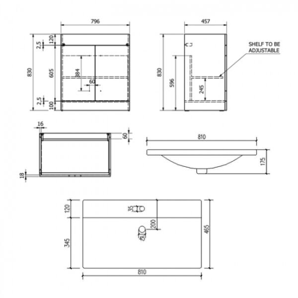 Kartell Purity 2 Door Floor Standing Vanity Unit With Mid Basin - 800mm Wide - 1 TH - Image 2