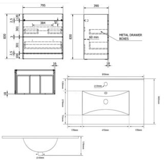 Kartell Purity 2 Drawer Floor Standing Vanity Unit With Slim Basin - 800mm Wide - 1 TH - Image 2