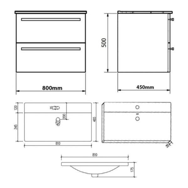 Kartell Purity 2 Drawer Floor Standing Vanity Unit With Mid Basin - 800mm Wide - 1 TH - Image 2