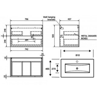 Kartell Purity 2 Drawer Wall Hung Vanity Unit With Slim Basin - 800mm Wide - 1 TH - Image 4