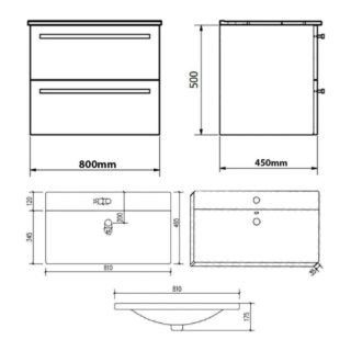 Kartell Purity 2 Drawer Wall Hung Vanity Unit With Mid Basin - 800mm Wide - 1 TH - Image 2