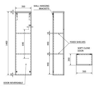 Kartell Purity 1 Door Wall Hung Tall Storage Unit - 1400mm High - Image 4