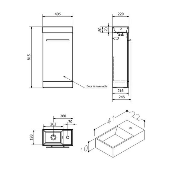 Kartell Purity 1 Door Floor Standing Vanity Unit With Basin - 405mm Wide - 1 TH - Image 2