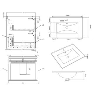 Kartell City 2 Drawer Wall Hung Vanity Unit With Basin - 590mm Wide - 1 TH - Image 3
