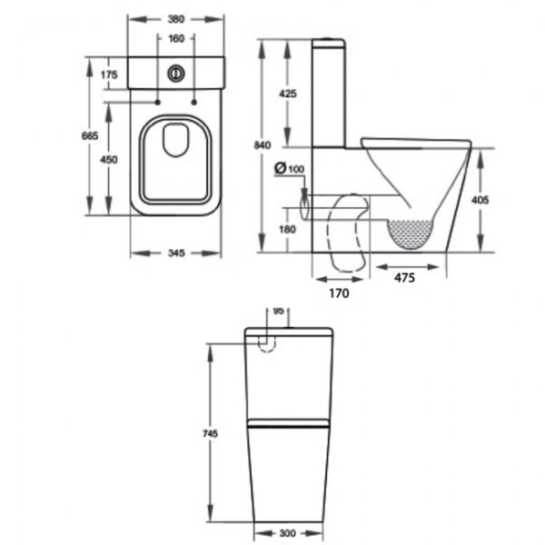 Kartell Genoa Open Back Close Coupled Toilet With Cistern And Soft Close Seat - White - Image 2