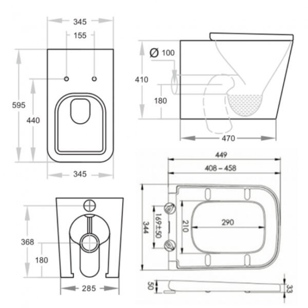 Kartell Genoa Back To Wall Toilet With Soft Close Seat - White - Image 2