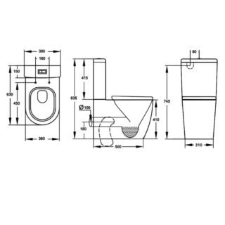 Kartell Genoa Round Rimless Closed Back Close Coupled Toilet With Cistern And Soft Close Seat - White - Image 2