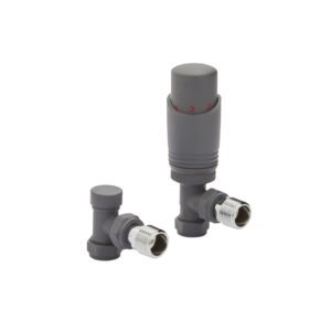 Kartell Design Twin Pack Thermostatic Angled Radiator Valve - Textured Grey