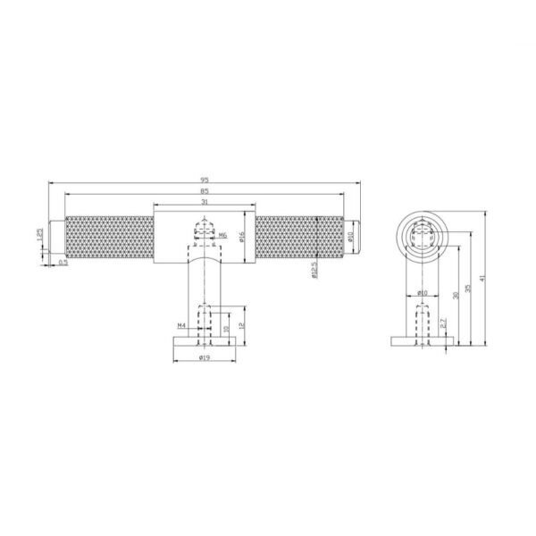 Scudo Knurled T Bar Furniture Handle - 95mm Wide - Image 6