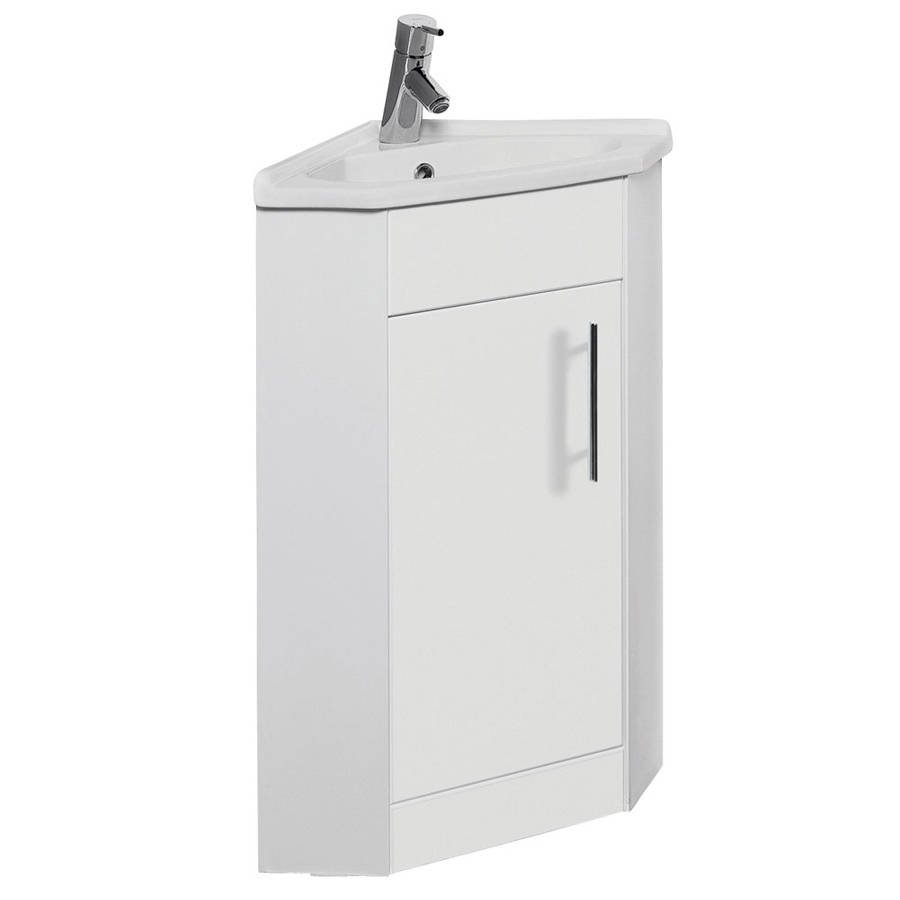 Kartell Impakt 1 Door Floor Standing Corner Vanity Unit With Basin - 552mm Wide - Gloss White