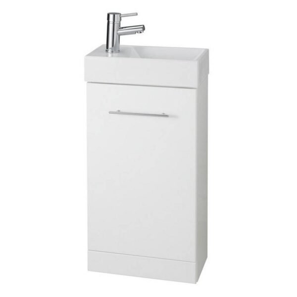Kartell Impakt Cube 1 Door Floor Standing Vanity Unit With Basin - 397mm Wide - Gloss White