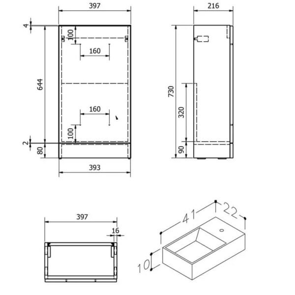 Kartell Impakt Cube 1 Door Floor Standing Vanity Unit With Basin - 397mm Wide - Gloss White - Image 2
