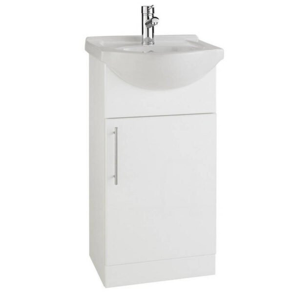 Kartell Impakt 1 Door Floor Standing Vanity Unit With Basin - 420mm Wide - 1 TH - Gloss White