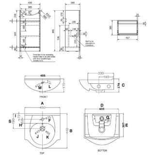 Kartell Impakt 1 Door Floor Standing Vanity Unit With Basin - 420mm Wide - 1 TH - Gloss White - Image 2