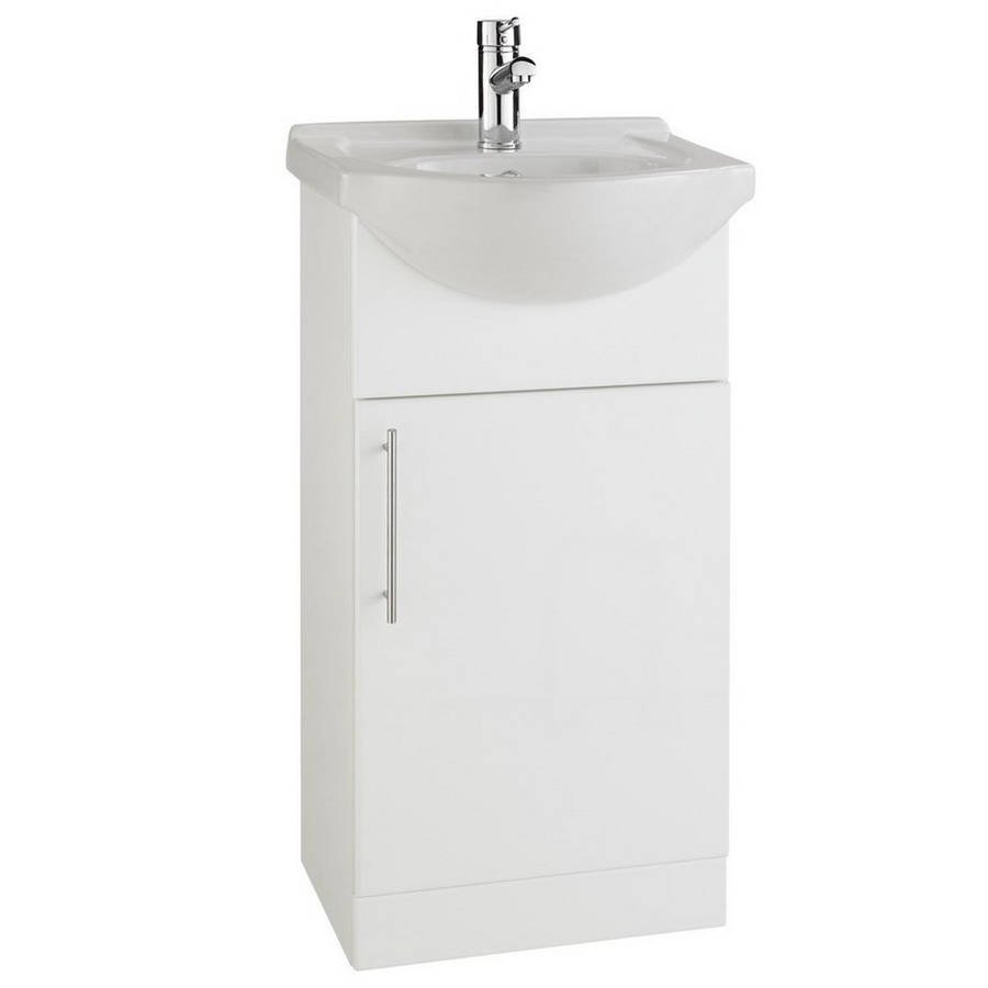 Kartell Impakt 1 Door Floor Standing Vanity Unit With Basin - 420mm Wide - 1 TH - Gloss White