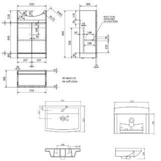 Kartell Impakt 2 Door Floor Standing Vanity Unit With Semi Recessed Basin - 520mm Wide - 1 TH - Gloss White - Image 2