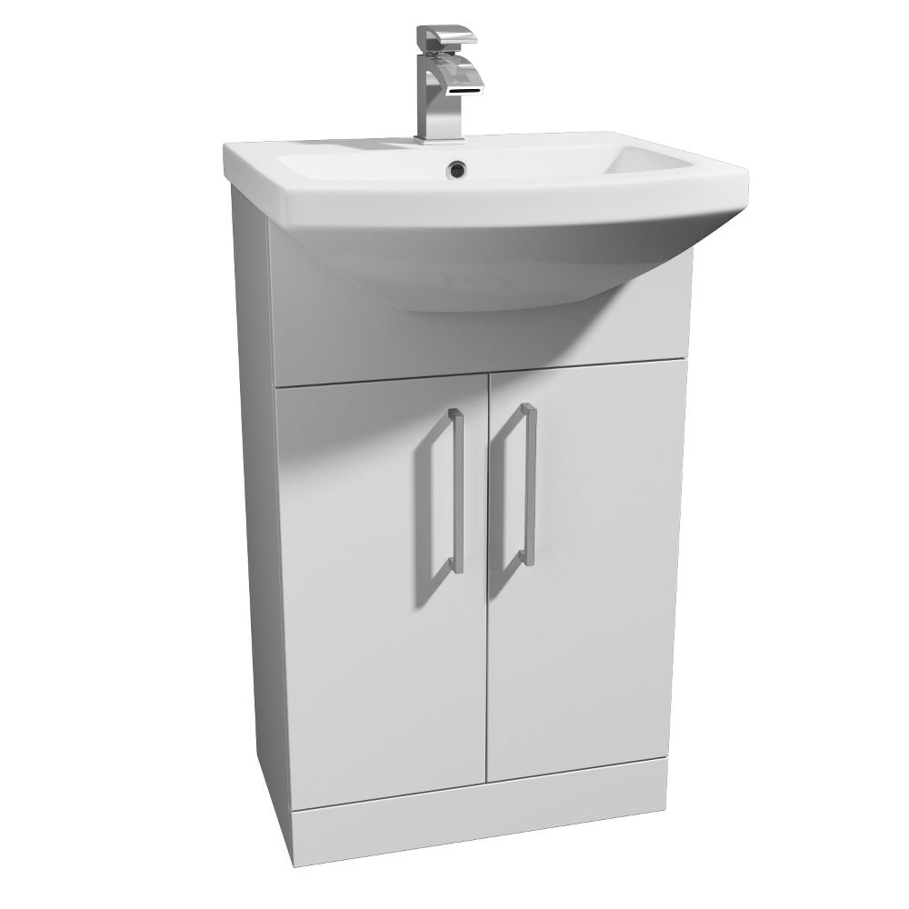 Kartell Impakt 2 Door Floor Standing Vanity Unit With Semi Recessed Basin - 520mm Wide - 1 TH - Gloss White