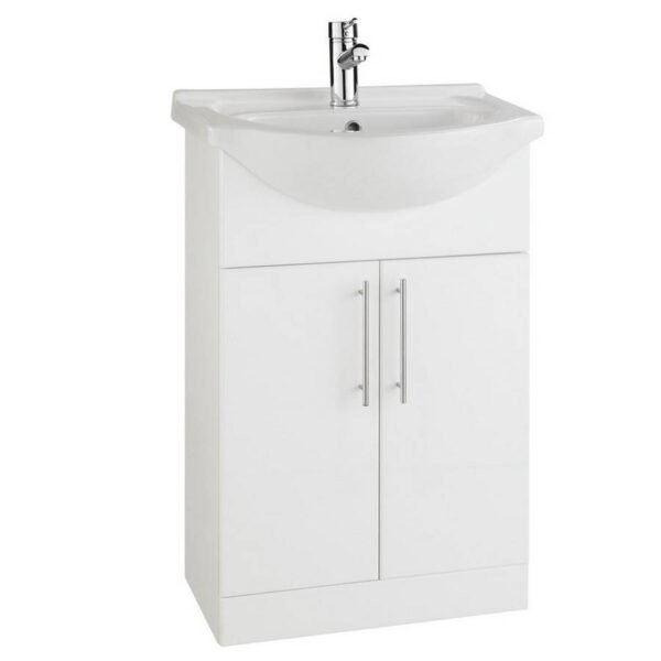 Kartell Impakt 2 Door Floor Standing Vanity Unit With Basin - 520mm Wide - 1 TH - Gloss White
