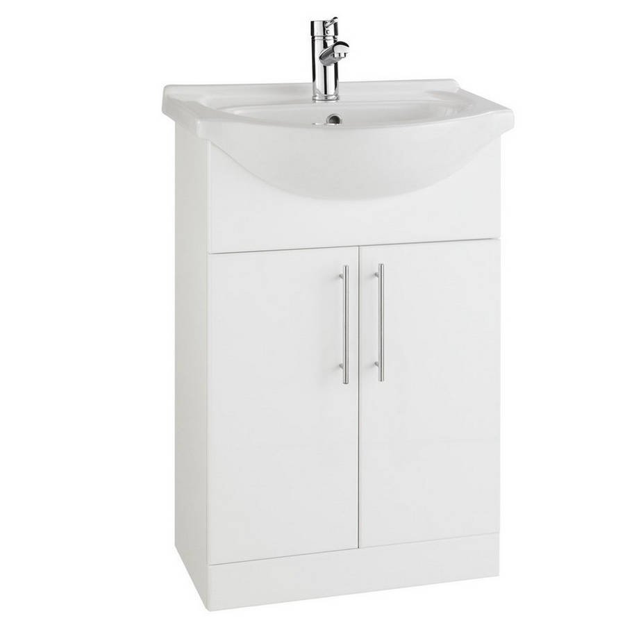 Kartell Impakt 2 Door Floor Standing Vanity Unit With Basin - 520mm Wide - 1 TH - Gloss White