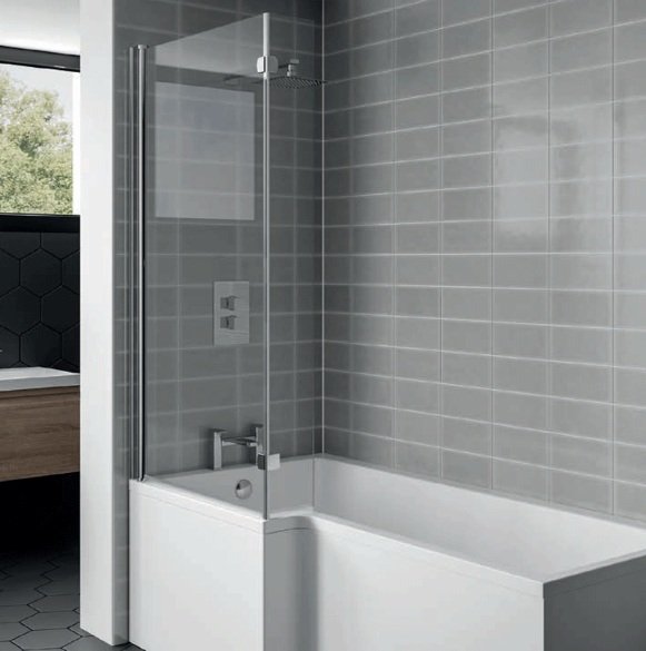 Kartell Koncept Elite L Shaped Shower Bath Screen - 6mm Glass - 1400mm x 820mm - Chrome