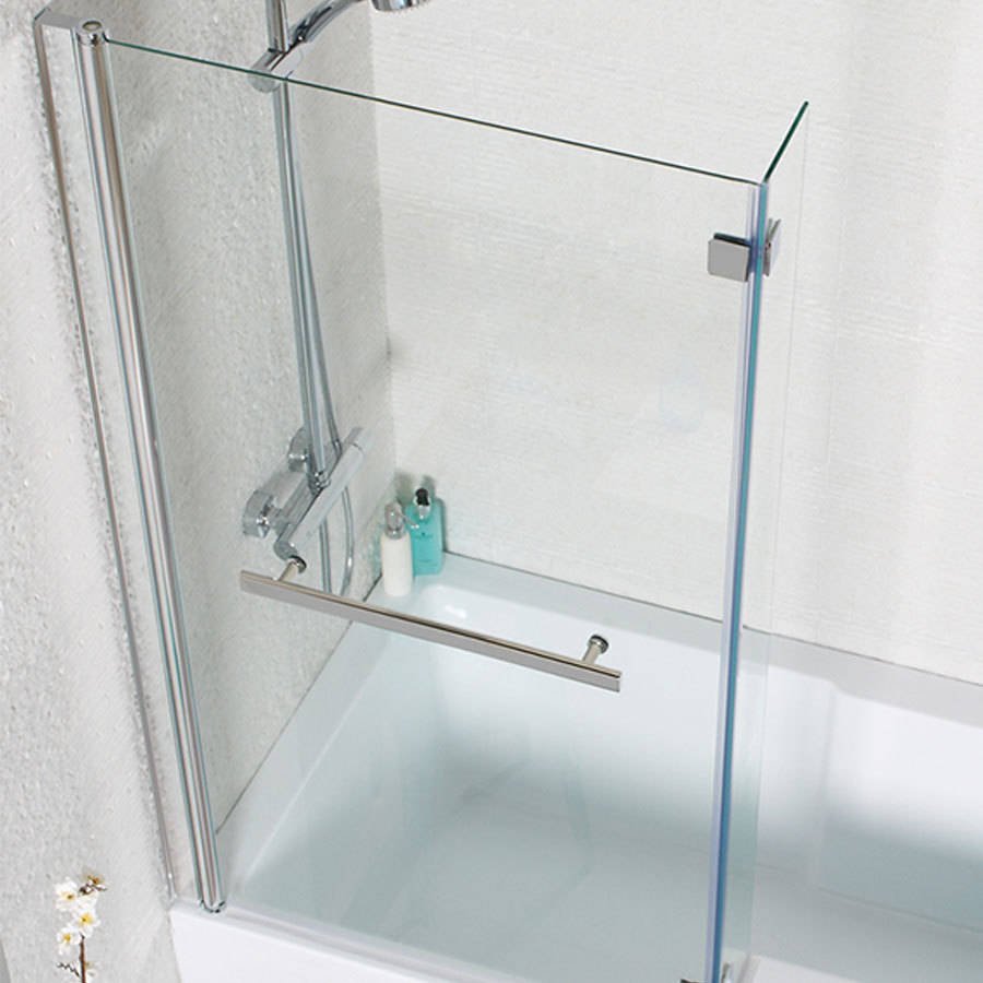 Kartell Koncept Tetris L Shaped Shower Bath Screen - 6mm Glass - 1400mm x 820mm - Chrome