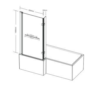 Kartell Koncept Tetris L Shaped Shower Bath Screen - 6mm Glass - 1400mm x 820mm - Chrome - Image 2