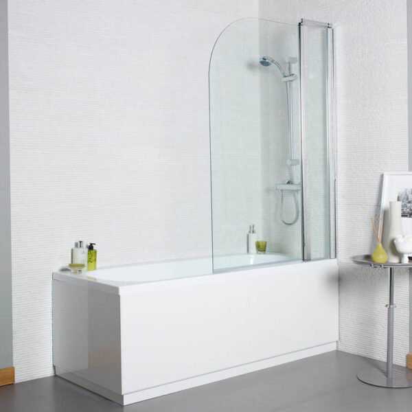 Kartell Koncept Straight Shower Bath Screen With Extension Panel - 6mm Glass - 1400mm x 1000mm - Chrome