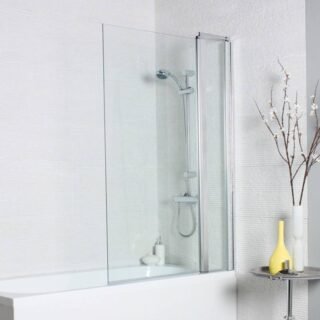 Kartell Koncept Straight Square Shower Bath Screen With Extension Panel - 6mm Glass - 1400mm x 1000mm - Chrome - Image 2
