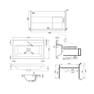 Kartell Kore 1 Drawer Floorstanding Vanity Unit With Basin And Frame - 620mm Wide - 1 TH - Image 2