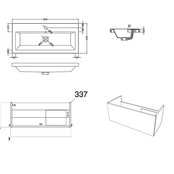 Kartell Kore 1 Drawer Wall Hung Vanity Unit With Basin - 800mm Wide - 1 TH - Image 4