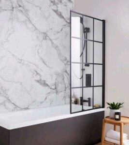 Kartell Krittal Shower Bath Screen - 6mm Glass - 1400mm x 780mm - Black