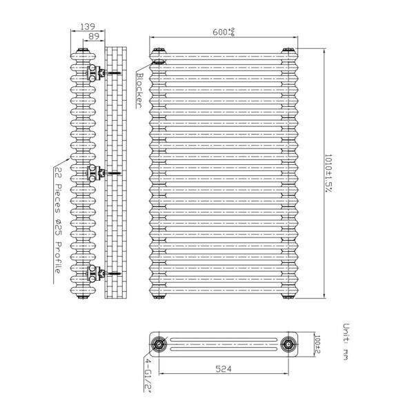 Kartell Laser Klassic 3-Column Horizontal Column Radiator - White - Image 4